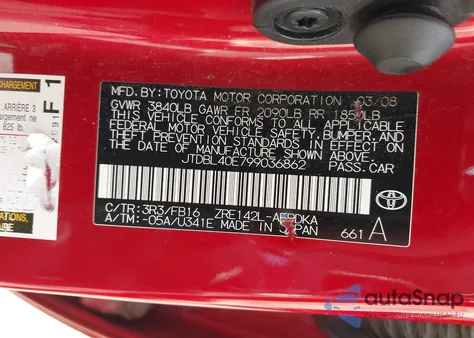 2009 Toyota Corolla Le from USA, damaged, VIN JTDBL40E799036862